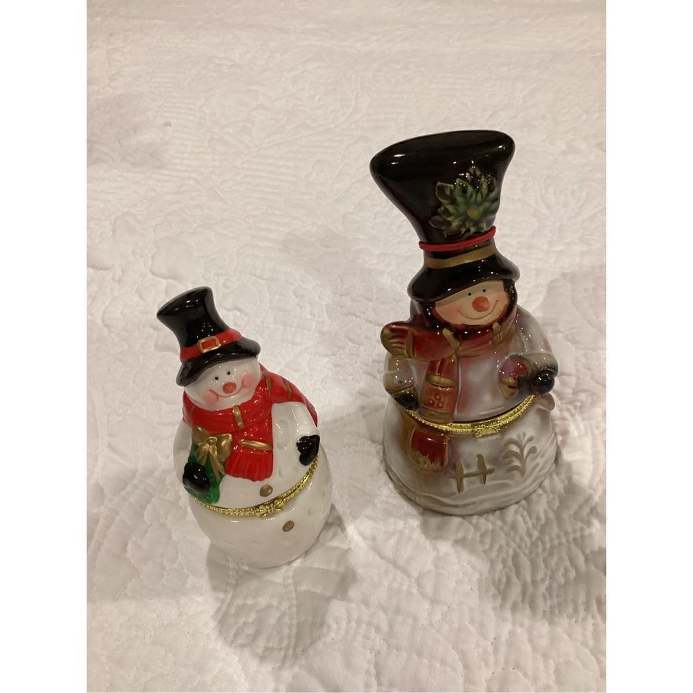 Vintage set of 2 Snowman Trinket Jewelry Boxes